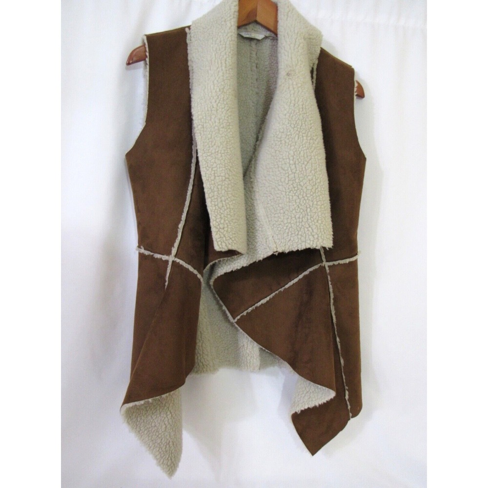 Cake Walk Brown 100% Merino Shearling Lamb Fur Vest Open Front Women's sz‎ M